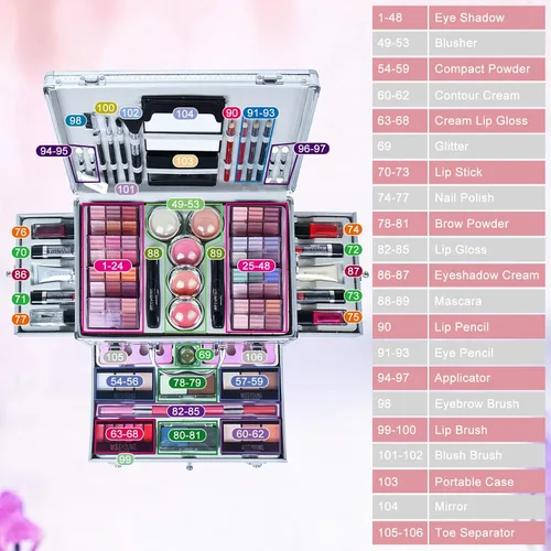 Miniatura 3 de Pure Vie Juego de maquillaje todo en uno para regalo navideño, paquete esencial de cosméticos que incluye paleta de sombras de ojos, lápiz labial