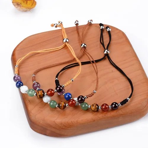 Miniatura 2 de Cherry Tree Collection - Pulsera de chakra con gemas naturales, cordón de nailon de tamaño ajustable, cuentas de 6 mm, espaciadores plateados, de 13