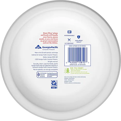 Miniatura 7 de Dixie Ultra® Cuencos de papel desechables, 20 onzas, cuencos desechables impresos tamaño cena, 56 unidades (1 paquete de 56 cuencos)