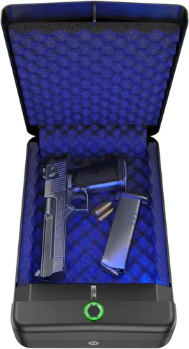 Miniatura 7 de HOLEWOR Caja Fuerte para Armas Pequeña Caja Fuerte para Pistola Caja de Bloqueo Biométrica para Pistola, Acceso Rápido por Huella Dactilar Funda