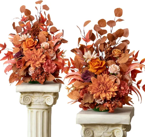 Miniatura 16 de TINGE TIME Juego de 2 flores artificiales de pie, centro de mesa con almohadilla de goma, flor falsa de seda para centro de mesa de boda, arco