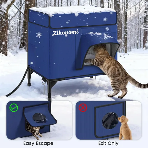 Miniatura 6 de Zikopomi Casa climatizada para gatos para exteriores con base elevada, casa para gatos al aire libre con 2 puertas de escape seguras, diseño
