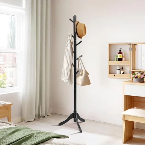 Miniatura 3 de Tangkula Perchero de madera para árbol independiente, soporte de entrada con 8 ganchos, altura ajustable, perchero para el hogar, oficina, pasillo