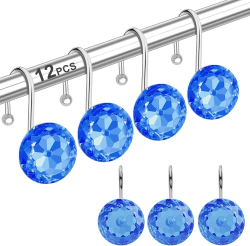 Miniatura 22 de 12 piezas de ganchos para cortina de ducha para baño, ganchos para cortinas de ducha de acero inoxidable resistentes al óxido con strass decorativos