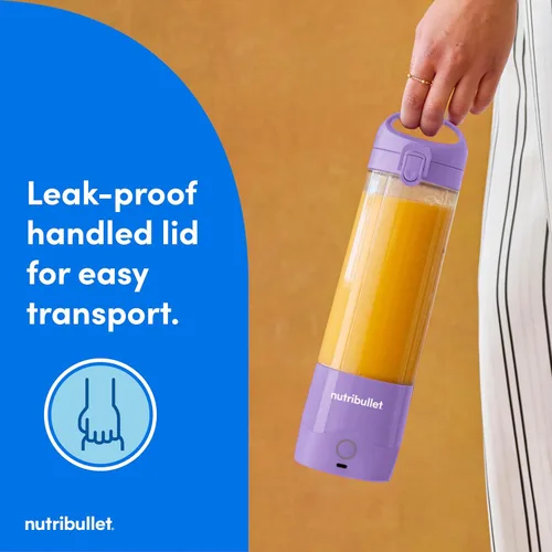 Miniatura 4 de nutribullet Licuadora portátil, inalámbrica, recipiente de 20 onzas, licuadora personal, USB-C recargable, morado claro, NBPB50100LP Púrpura claro