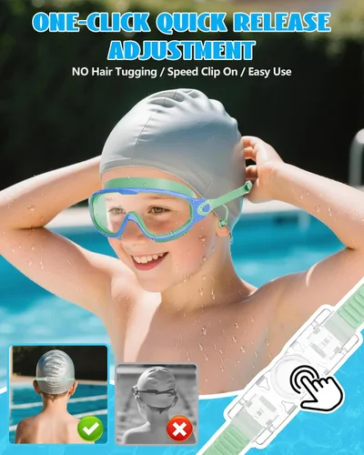 Miniatura 5 de Aegend Nuevo paquete de 2 gafas de natación de visión amplia para niños, gafas antivaho/anti-UV sin fugas con tapones para los oídos para niños de 3