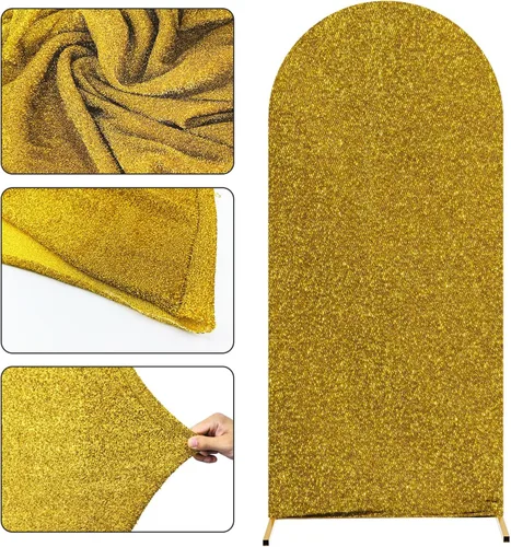 Miniatura 3 de AIBIIN Cubierta de arco de elastano dorado brillante de 6 pies, cubierta de arco de boda dorado champán de 2 lados metálico brillante para arco