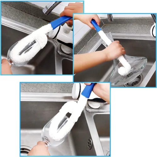 Miniatura 7 de 3 piezas de cepillo de limpieza de decantador flexible para botellas y 400 piezas de decantador reutilizable cuentas de limpieza para el hogar