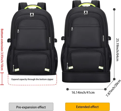 Miniatura 2 de Mochila de senderismo de 65 L para hombre, impermeable, expandible, mochila de viaje, mochila de mano casual, mochila grande para campamento, Negro