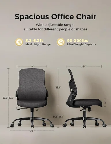 Miniatura 2 de Silla de Oficina, Sillas de Escritorio Ergonómicas de Malla, Soporte Lumbar, Altura Ajustable, Sin Brazos, Función Giratoria y Ruedas de Rodamiento