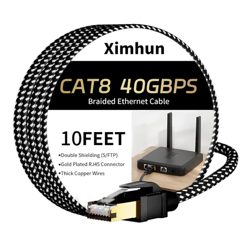 Miniatura 27 de Cable Ethernet Cat 8 de 10 pies, Cable de Internet Trenzado de Alta Velocidad Cable de Red con Conector RJ45 40Gbps 2000Mhz Cable LAN de Servicio