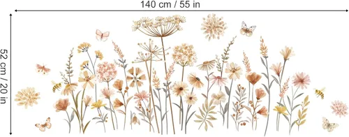 Miniatura 5 de decalmile Adhesivos de Pared Boho de Flores, Adhesivos de Pared de Flores Silvestres, Flores, Dientes de León, Hierba Adhesivos de Pared para Bebé