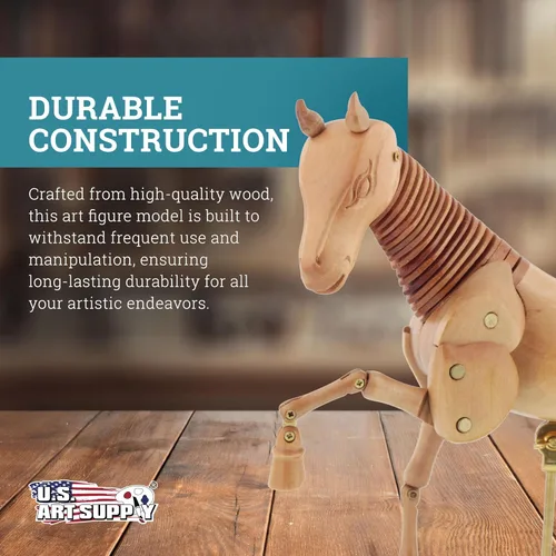Miniatura 2 de U.S. Art Supply Maniquí de caballo de madera de 8 pulgadas para dibujar - Maniquí articulado con base y cuerpo flexible para dibujar la figura equina