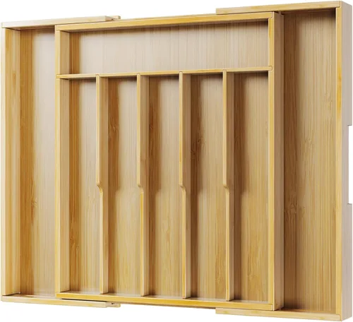 Miniatura 7 de Kitsure Organizador de cubiertos – Organizador de cajones de cocina de bambú expandible para utensilios de cocina y cubiertos, organizadores de Negro