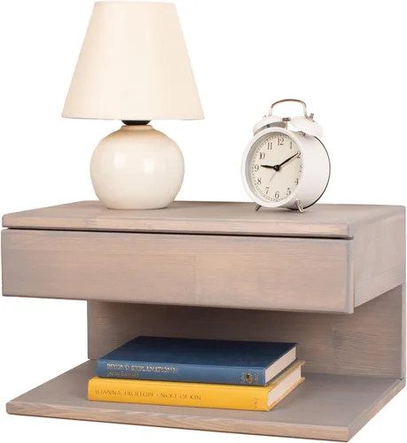 Miniatura 10 de Mesita de noche flotante lateral o mesa auxiliar con cajón de almacenamiento, estante de noche de madera, mesa flotante hecha a mano, estante