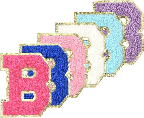Miniatura 9 de 6 piezas de parches de letras de chenilla autoadhesivas con purpurina para planchar, parches de letras universitarias estilo preppy, letras difusas