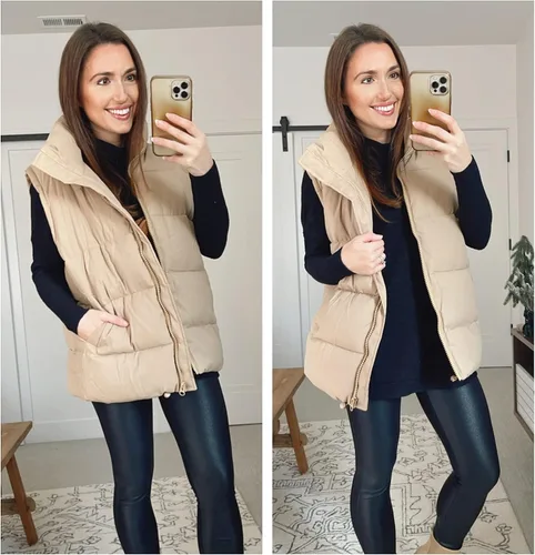 Miniatura 6 de Athlisan Chaleco acolchado con cremallera para mujer, cuello alto, sin mangas, con relleno