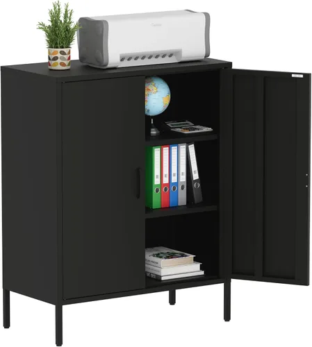 Miniatura 7 de Washsemba Aparador de almacenamiento de 2 puertas, armario de almacenamiento de metal con 2 estantes ajustables, gabinete de metal multiusos