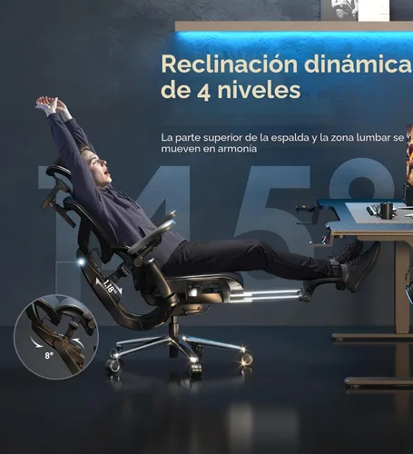 Miniatura 8 de FlexiSpot Sentinel-Pro - Silla ergonómica para juegos con reposabrazos 7D de doble ala adaptable lumbar 7D 145° 4 posiciones, respaldo ajustable