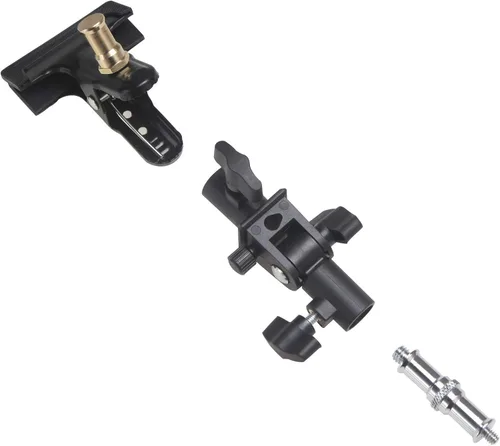 Miniatura 2 de WELLAMKING - 2 soportes para reflector de estudio fotográfico, soporte de abrazadera de metal resistente de rotación de 180 grados con adaptador