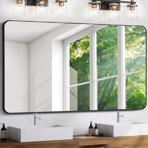 Miniatura 21 de FORBATH - Espejo de baño negro para sobre lavabo, espejo de pared de 16x24 pulgadas con marco de metal, esquinas redondeadas para baño, dormitorio