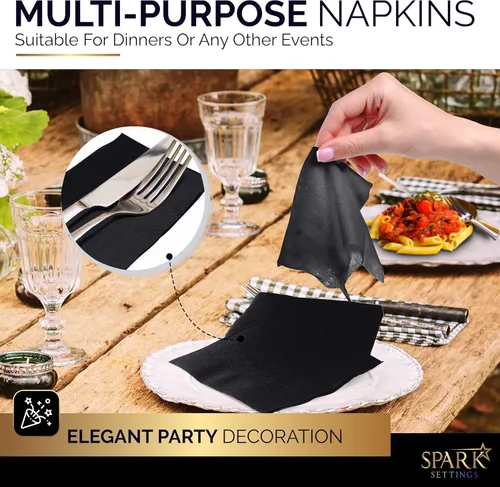 Miniatura 4 de Amcrate Paquete grande de 100 servilletas negras para bebidas, ideal para bodas, fiestas, cumpleaños, cenas, almuerzos, cócteles (5 x 5 pulgadas)