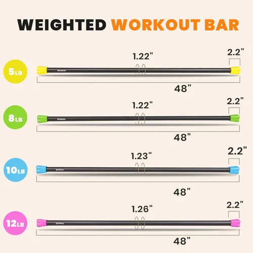 Miniatura 6 de LIONSCOOL Workout Weighted Bar,Padded Exercise Weight Bar, Solid Steel Stretching weighted bar set for Body Sculpting, Physical Therapy,Body Toning