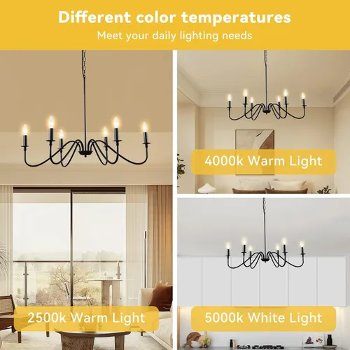 Miniatura 4 de HOXIYA Lámpara de araña regulable de 34.6 pulgadas con cable, 6 luces modernas de granja para comedor, lámpara colgante de techo rústica retro