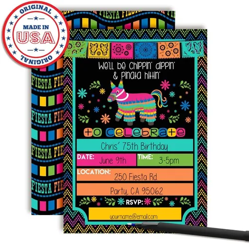 Miniatura 3 de Chippin', Dippin' & Pinata Hittin' Neon Fiesta Invitaciones para fiesta de cumpleaños, 20 tarjetas de relleno de 5 x 7 con veinte sobres blancos por