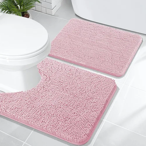 Miniatura 228 de OLANLY Juego de alfombras de baño de 2 piezas, alfombras de baño de chenilla suave y absorbente y alfombra de contorno en forma de U para inodoro