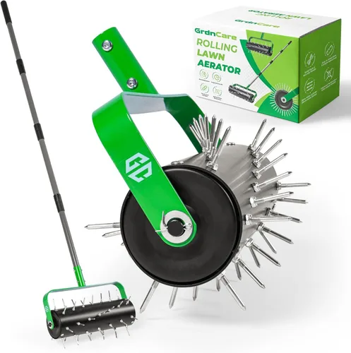 Miniatura 9 de GrdnCare Herramienta aireadora de césped con 15 picos de hierro, herramienta aireadora de césped de alta resistencia de 6 resortes, reinicio