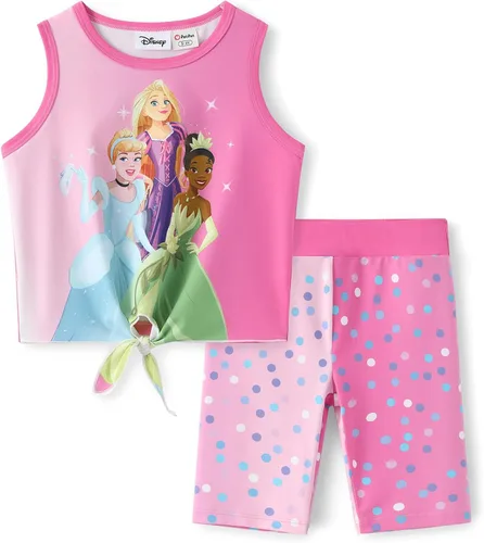 Miniatura 17 de Disney Stitch, Frozen, Minnie Mouse, Princesa, Winnie Tank Top+Shorts Dolphin para niñas, conjunto deportivo de entrenamiento de verano