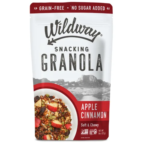 Wildway Granola Keto con ingredientes orgánicos, manzana y canela, cereales sin granos, sin gluten, vegana, baja en carbohidratos y sin azúcar