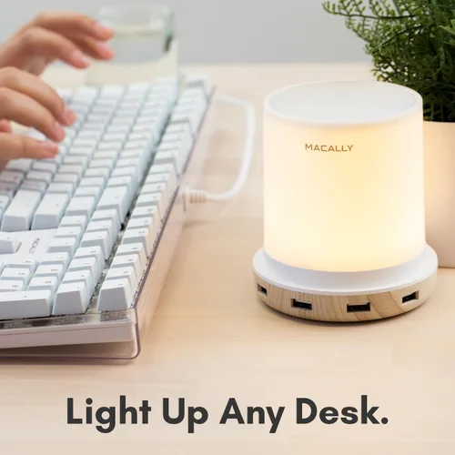 Miniatura 2 de Macally Lámparas pequeñas táctiles para mesita de noche - Lámpara de noche con puerto USB - Lámpara de mesa corta regulable de 3 vías para espacios