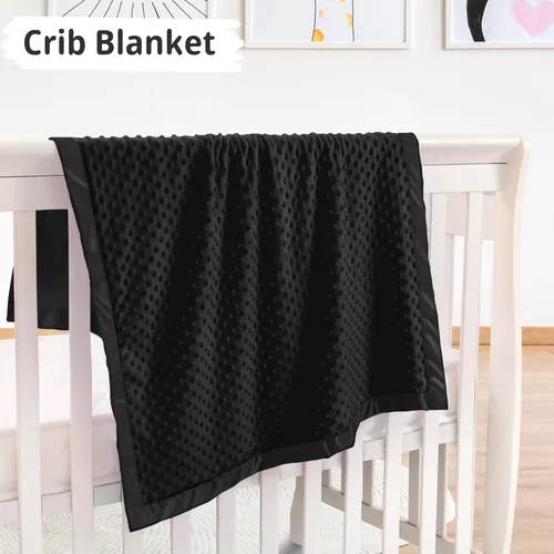 Miniatura 3 de Pro Goleem - Manta para bebé de minky suave con puntitos y respaldo de satén, regalos para bebés para niños y niñas (Negro, 30’’ x 40’’)