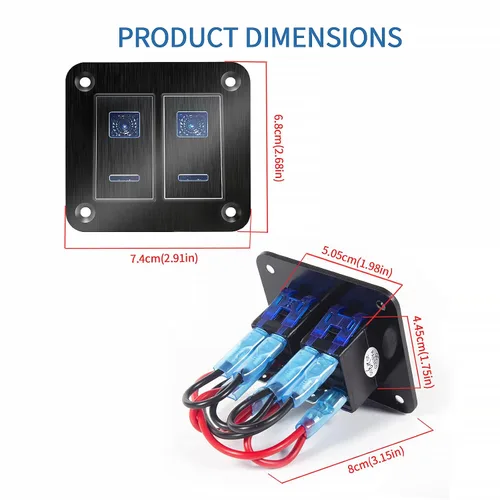 Miniatura 2 de Panel de interruptores basculantes – Panel de interruptor de palanca de aluminio de 2 posiciones, panel de interruptores de 12 V/24 V, interruptores