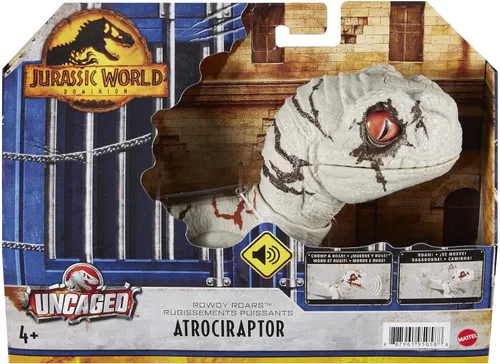 Miniatura 7 de Mattel Jurassic World Dominion Uncaged Rowdy Roars Atrociraptor Fantasma Dinosaurio Figura de Acción, Juguete con Movimiento Interactivo y Sonido