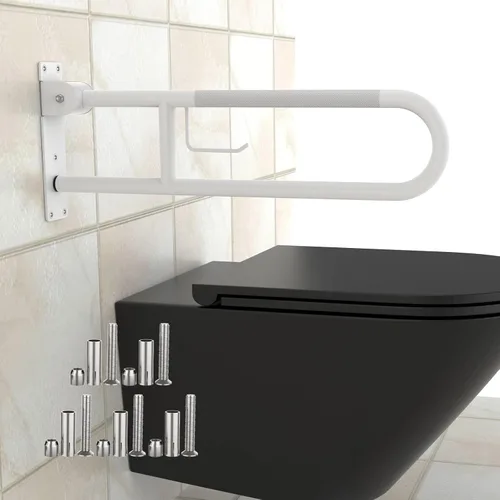 Barra de agarre para inodoro en forma de U de 30.3 pulgadas, riel de soporte antideslizante blanco Munzong para baño, barra de agarre abatible con
