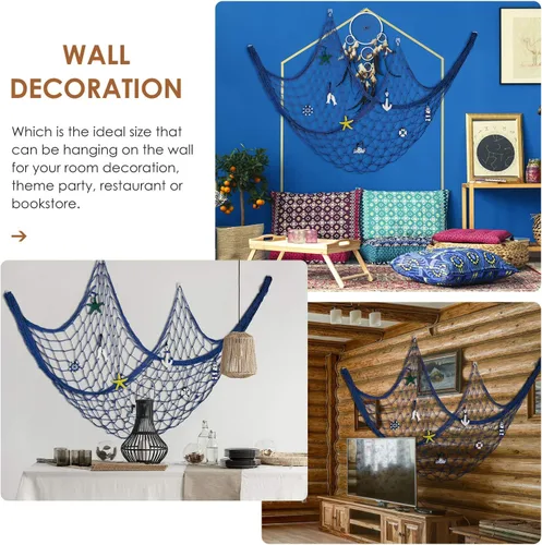 Miniatura 6 de Jetec Decoración de red de pesca de 79 x 40 pulgadas para fiesta, decoración natural de red de pesca hawaiana para fiestas, 8 piezas de estrellas