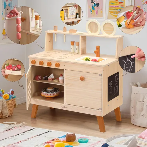 Miniatura 4 de PairPear Cocina de Juego para Niños, Cocina de Juego Grande de Madera Natural para Niños con Accesorios de Simulación con Manualidades DIY