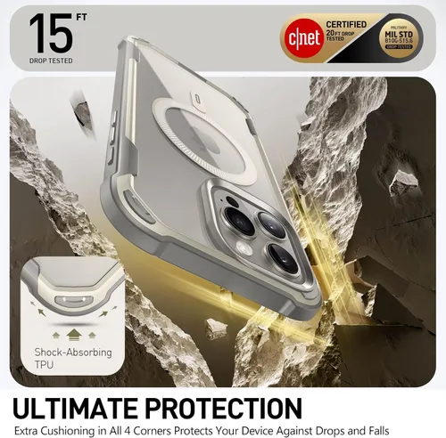 Miniatura 5 de i-Blason Funda para iPhone 15 Pro, compatible con MagSafe, protector de pantalla integrado, protección contra caídas de cuerpo completo, funda Gris