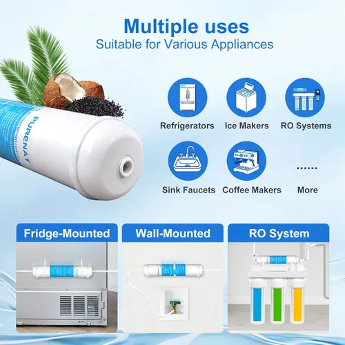 Miniatura 3 de Kit de filtro de agua en línea para refrigerador y máquina de hielo, filtro de carbón de conexión rápida de 1/4" de repuesto para sistema de ósmosis