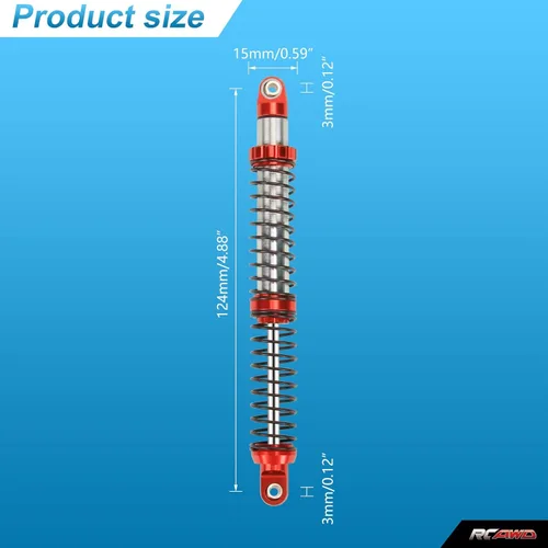 Miniatura 2 de RCAWD Amortiguador universal de 4.724 in para un montón de 1/10 RC Hobby Cars, actualizaciones de choque RC de aluminio completo, amortiguadores Rojo