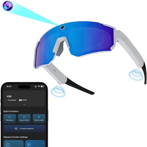 Miniatura 11 de Gafas de cámara AI Pro de 32 MP – Gafas de grabación con estabilización EIS de 6 ejes, asistente de voz ChatGPT, impermeable IP56, cancelación