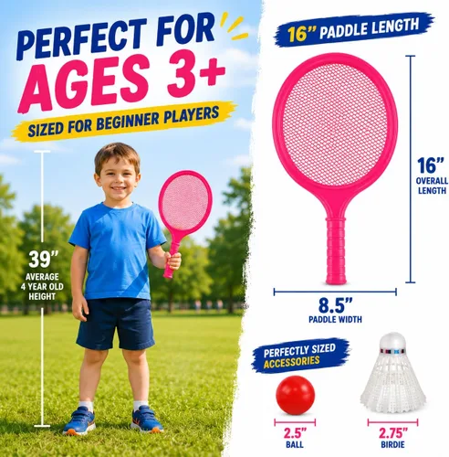 Miniatura 6 de Juego de raqueta de bádminton para niños, niños pequeños con paletas, pelota y pájaro, para estudiantes de jardín de infantes, deportes al aire