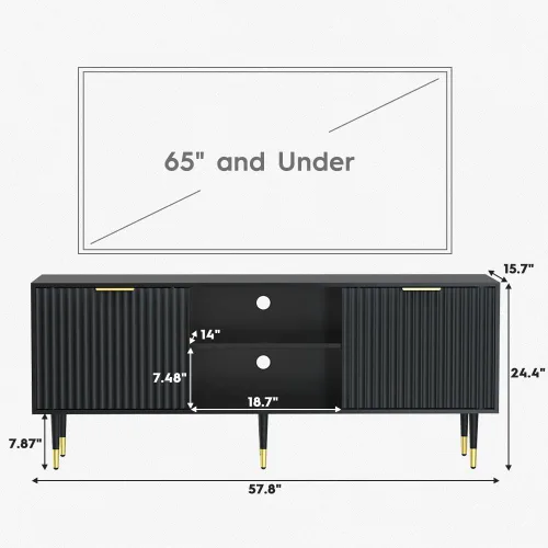 Miniatura 2 de Soporte de TV acanalado de 58 pulgadas, consola de TV moderna de mediados de siglo para TV de 65/70/75 pulgadas, centro de entretenimiento de madera