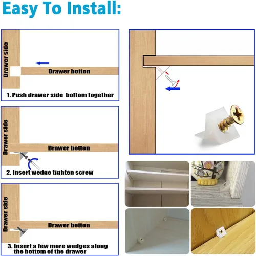 Miniatura 4 de SYJINHUASY - 50 paquetes de cuñas reparadoras para cajones de fijación de cajones caídos, baúl de muebles, cajón de 90 grados, soporte de código
