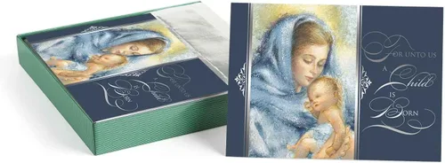 Miniatura 18 de Tarjetas navideñas religiosas de la Virgen y el Niño de Masterpiece / Juego de 16 tarjetas festivas cristianas en caja con acentos de lámina dorada
