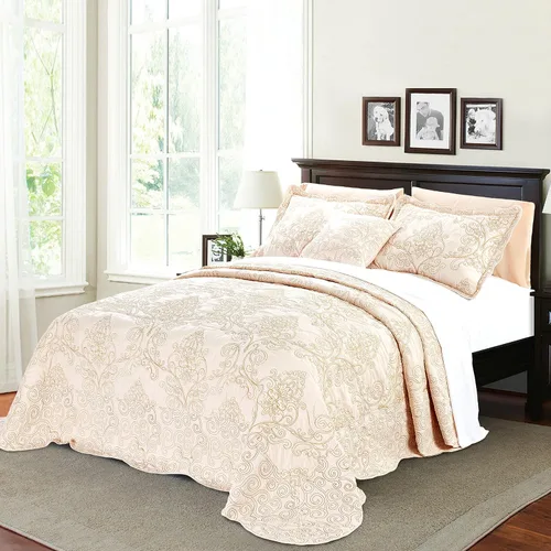 Miniatura 14 de Home Soft Things Juego de colcha de damasco de 4 piezas, edredón reversible con borde festoneado, juego de ropa de cama prelavado, patrón floral