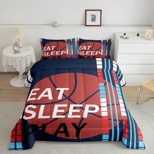 Miniatura 2 de Feelyou Juego de edredón de baloncesto para niñas y niños, juego de ropa de cama con juegos de pelota, decoración de habitación, regalo para amantes